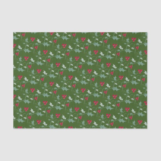 クリスマスホリ葉ーズと赤い果実は緑色に赤 薄葉紙 (正面)