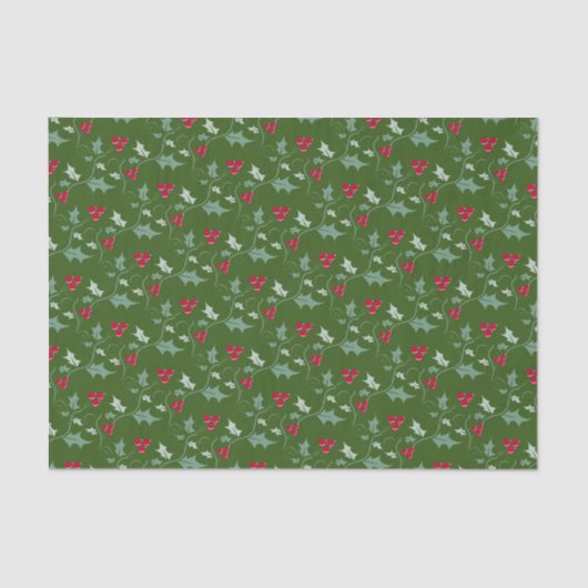 クリスマスホリ葉ーズと赤い果実は緑色に赤 薄葉紙 (正面)