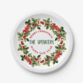 クリスマスホリ葉ーズ&ベリーメリークリスマス ペーパープレート (正面)