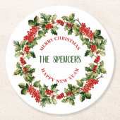 クリスマスホリ葉ーズ&ベリーメリークリスマス ラウンドペーパーコースター (正面)