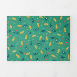 クリスマスホリ葉ーズ&ベリー雪片 三つ折りクリスマスカード