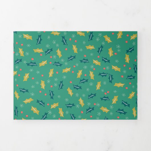 クリスマスホリ葉ーズ&ベリー雪片 三つ折りクリスマスカード (カバー)