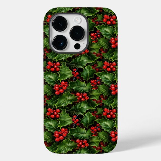 クリスマスホリ離れーズと赤い果実のパターン Case-Mate iPhoneケース (裏面)