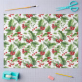 クリスマスホリ離れーズと赤い果実シームレス 薄葉紙 (クラフト)