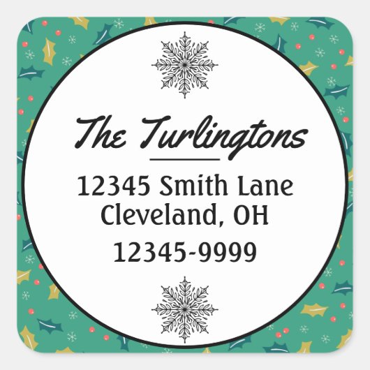 クリスマスホリ離れーズ&ベリー差出人住所 スクエアシール (正面)