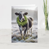 クリスマスホルシュタイン牛の着用ホリデーリース シーズンカード (正面)