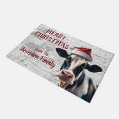 クリスマスホルスタインカウサンタファミリーネームホーム ドアマット (アングル)