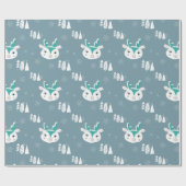 クリスマスホワイトかわいいトナカイ ラッピングペーパー (フラット)