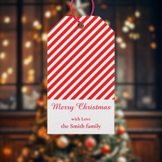クリスマスホワイトとレッドストライプの ギフトタグ