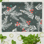クリスマスホワイトのモミの枝とヤドリギ キッチンタオル (折り畳み)