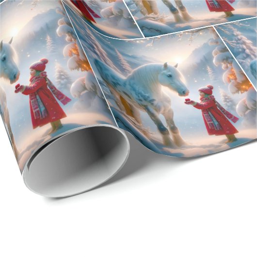 クリスマスホワイトの拍手を受けた馬 ラッピングペーパー (ロールコーナー)