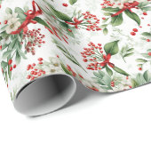 クリスマスホワイトの花と赤い果実 ラッピングペーパー (ロールコーナー)