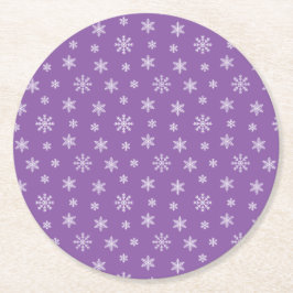 クリスマスホワイトの雪モダン片（紫） ラウンドペーパーコースター