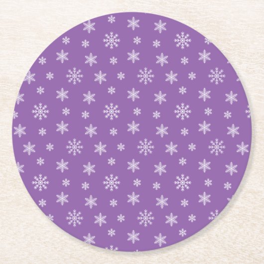 クリスマスホワイトの雪モダン片（紫） ラウンドペーパーコースター (正面)