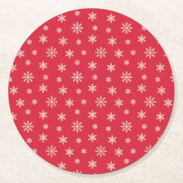 クリスマスホワイトの雪モダン片（赤） ラウンドペーパーコースター