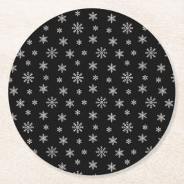 クリスマスホワイトの雪モダン片（黒） ラウンドペーパーコースター