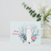 クリスマスホワイトエルミンピンクフローラ水色 シーズンポストカード (スタンド正面)