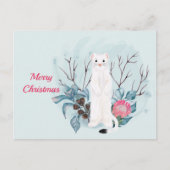 クリスマスホワイトエルミンピンクフローラ水色 シーズンポストカード (正面)
