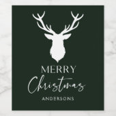 クリスマスホワイトカスタマイズ鹿ダークグリーン ワインラベル (シングルラベル)