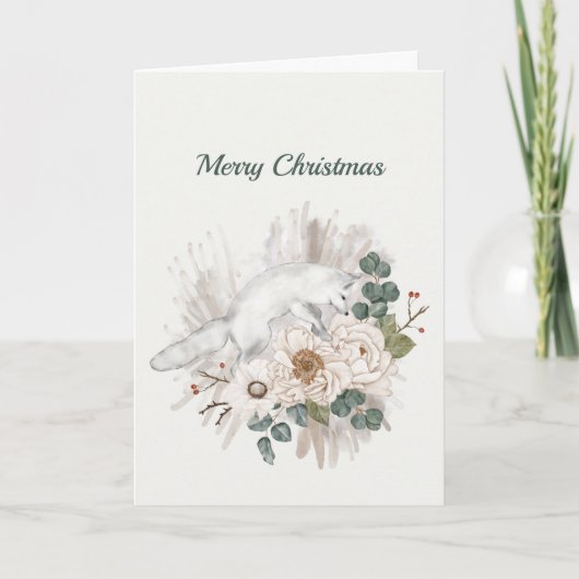 クリスマスホワイトキツネフローラ水彩 シーズンカード (正面)