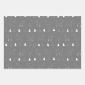 クリスマスホワイトグレーとブラックウッドランズの動物 ラッピングペーパーシート (正面2)