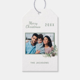 クリスマスホワイトコーンパイン写真家族 ギフトタグ