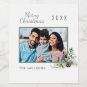 クリスマスホワイトコーンパイン写真家族 ワインラベル (シングルラベル)