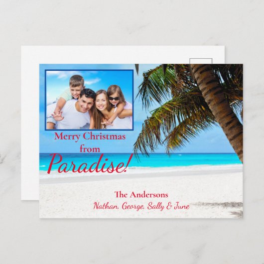 クリスマスホワイトサンドブルーウォーターパームツリー&ユア! ポストカード (正面/裏面)