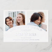 クリスマスホワイトシックなラグジュアリーグレー2写真コラージュ 箔招待状 (正面)