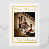 クリスマスホワイトシンプル金ゴールドモダン写真 箔シーズンカード (正面)