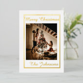 クリスマスホワイトシンプル金ゴールドモダン写真 箔シーズンカード (立ち正面)