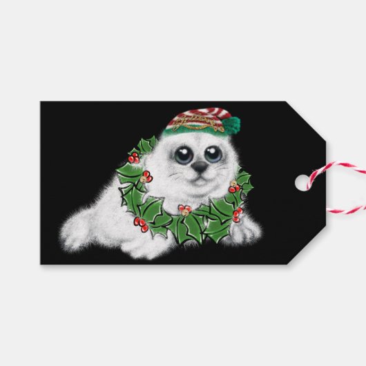 クリスマスホワイトシールアップ、フェスティバル北極動物 ギフトタグ (正面(横))