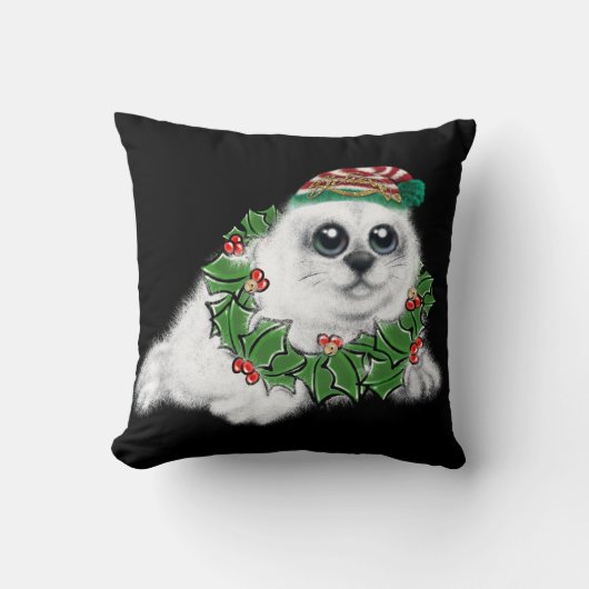 クリスマスホワイトシールアップ、フェスティバル北極動物 クッション (正面)