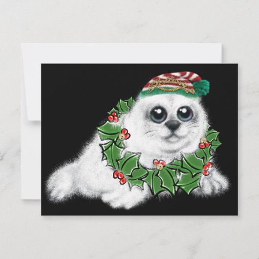 クリスマスホワイトシールアップ、フェスティバル北極動物 ノートカード (正面)