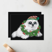 クリスマスホワイトシールアップ、フェスティバル北極動物 ノートカード (正面/裏面インサイチュ)