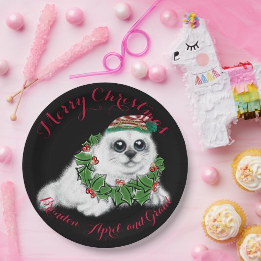 クリスマスホワイトシールアップ、フェスティバル北極動物 ペーパープレート (パーティー)