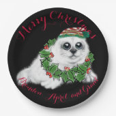 クリスマスホワイトシールアップ、フェスティバル北極動物 ペーパープレート (正面)