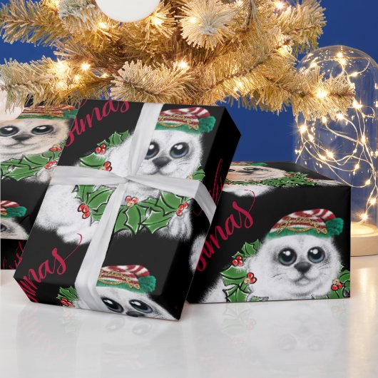 クリスマスホワイトシールアップ、フェスティバル北極動物 ラッピングペーパー (クリスマス)