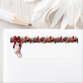 クリスマスホワイトストッキングレッドサテンリボン ラベル (インサイチュ)