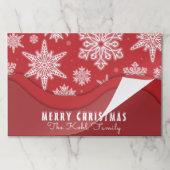 クリスマスホワイトスノーフレークオンレッド紙ランチョンマット ペーパーパッド (折り畳み)