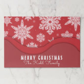 クリスマスホワイトスノーフレークオンレッド紙ランチョンマット ペーパーパッド (正面)