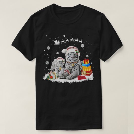 クリスマスホワイトタイガーサンタハットクリスマスギフトキッズボー Tシャツ (デザイン正面)