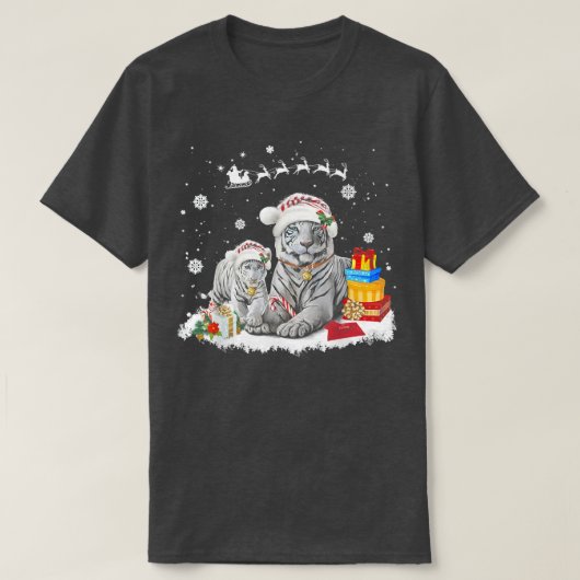 クリスマスホワイトタイガーサンタハットクリスマスギフトキッズボー Tシャツ (デザイン正面)