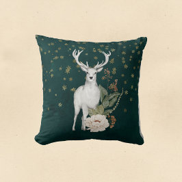 クリスマスホワイトディアーフローラ水彩 クッション
