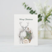 クリスマスホワイトディアーフローラ水彩 シーズンポストカード (スタンド正面)