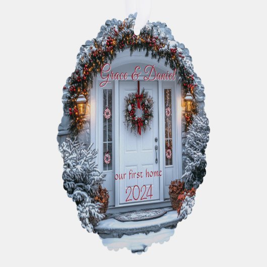 クリスマスホワイトドアリース"私たちの最初の家" オーナメントカード (右)