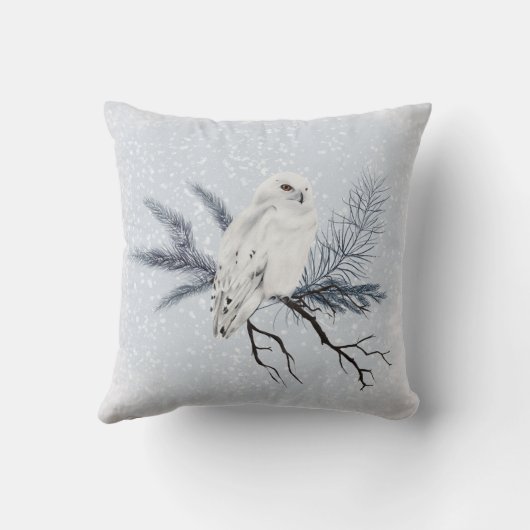 クリスマスホワイトフクロウ松の枝の水色 クッション (裏面)