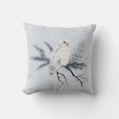クリスマスホワイトフクロウ松の枝の水色 クッション (正面)