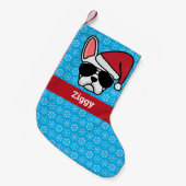 クリスマスホワイトフランスのブルドッグ スモールクリスマスストッキング (正面 (吊り時))
