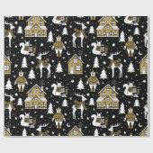 クリスマスホワイトブラック金ゴールドトナディアベアハウス ラッピングペーパー (フラット)